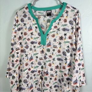 Her Universe Star Wars Tropical White Beach Cover-Up Tunic with Blue-Green Trim